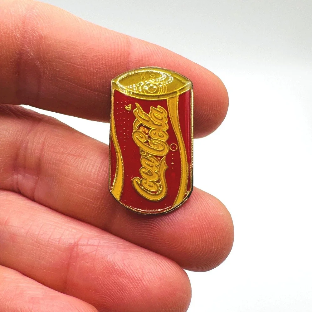 Vintage Coca-Cola Enamel Pin Set Soda Can and Glass‎ Bottle Gold Tone Red Yellow